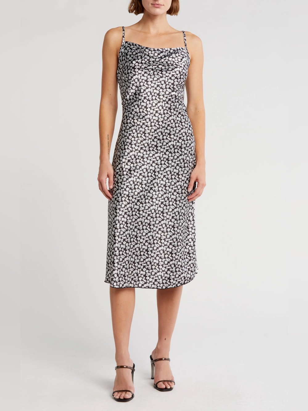 Bebe Printed Satin Bias Floral Midi Dress | Size XL